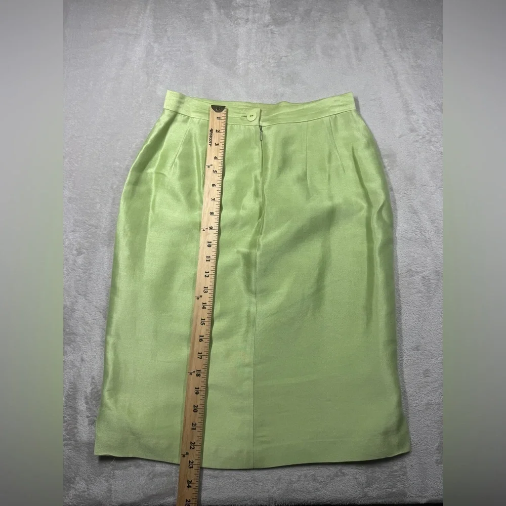 Rare Vintage Gemma Kahng New York Green Silk Cotton Blend Blazer Skirt Set 8